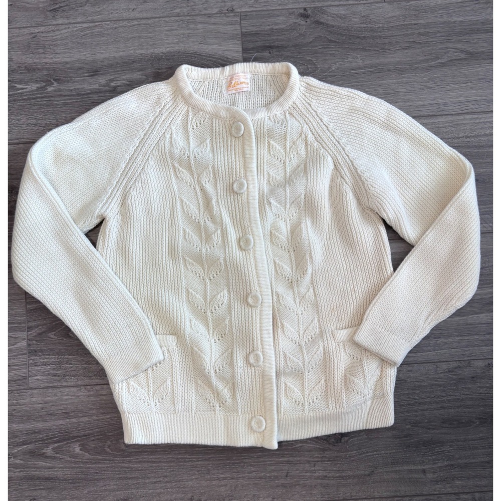 Vintage Knit Cardigan S/M 70s‎ 80s Sweater Crean Grannycore Cottagecore Belfarin